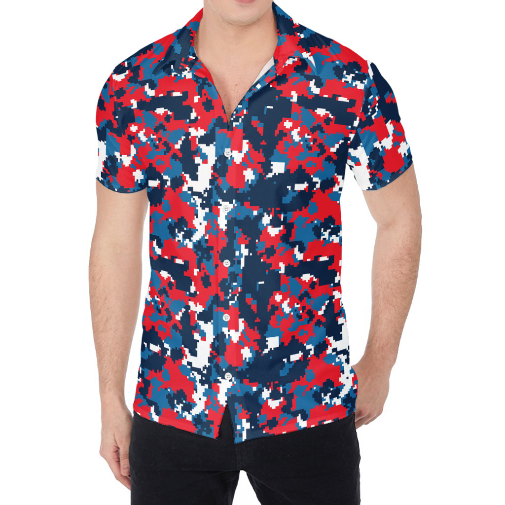 Blue Red And White Digital Camo Print Men's Shirt