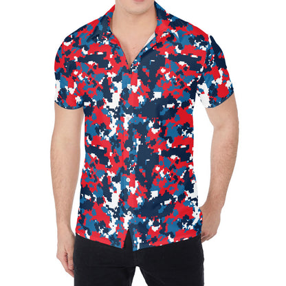 Blue Red And White Digital Camo Print Men's Shirt
