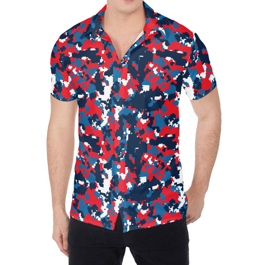 Blue Red And White Digital Camo Print Men's Shirt