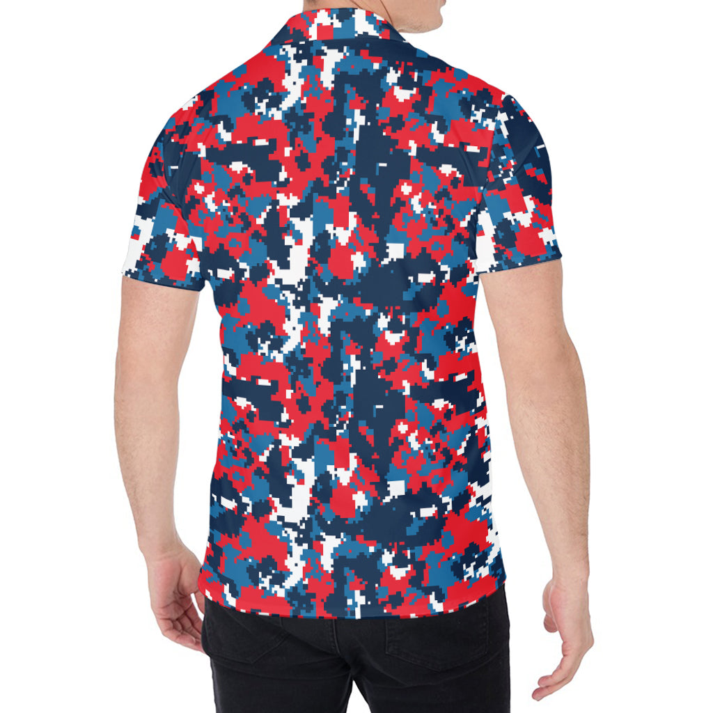 Blue Red And White Digital Camo Print Men's Shirt
