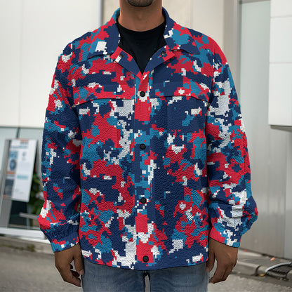 Blue Red And White Digital Camo Print Men's Shirt Jacket