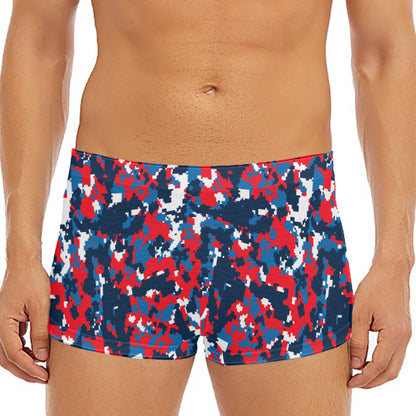 Blue Red And White Digital Camo Print Men's Short Boxer Briefs