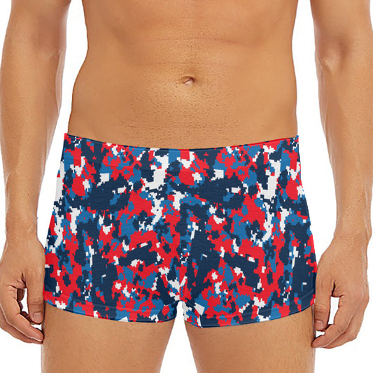 Blue Red And White Digital Camo Print Men's Short Boxer Briefs