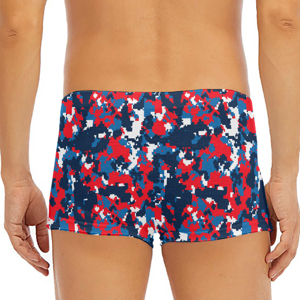 Blue Red And White Digital Camo Print Men's Short Boxer Briefs