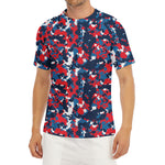 Blue Red And White Digital Camo Print Men's Short Sleeve Rash Guard