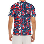 Blue Red And White Digital Camo Print Men's Short Sleeve Rash Guard