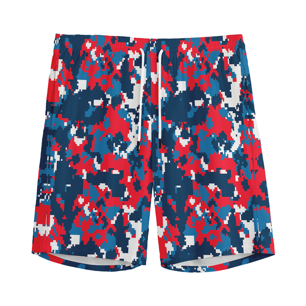 Blue Red And White Digital Camo Print Men's Sports Shorts