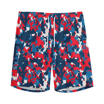 Blue Red And White Digital Camo Print Men's Sports Shorts