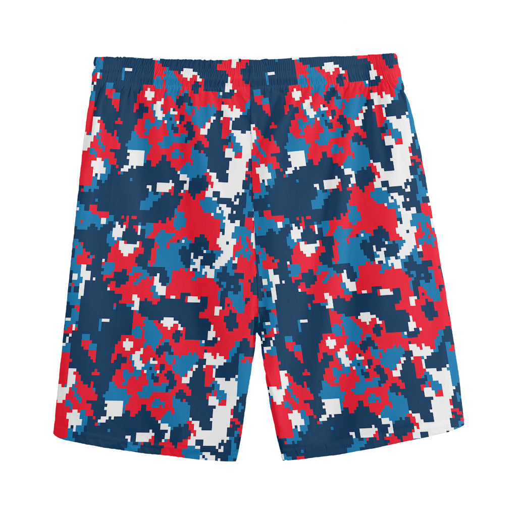 Blue Red And White Digital Camo Print Men's Sports Shorts