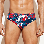 Blue Red And White Digital Camo Print Men's Swim Briefs