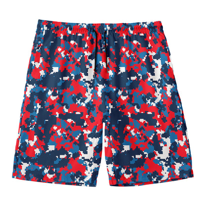 Blue Red And White Digital Camo Print Men's Swim Trunks