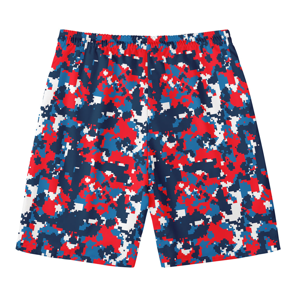 Blue Red And White Digital Camo Print Men's Swim Trunks