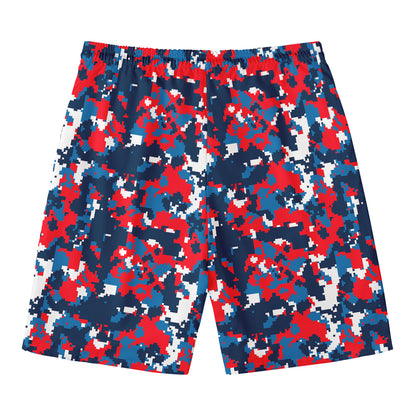 Blue Red And White Digital Camo Print Men's Swim Trunks