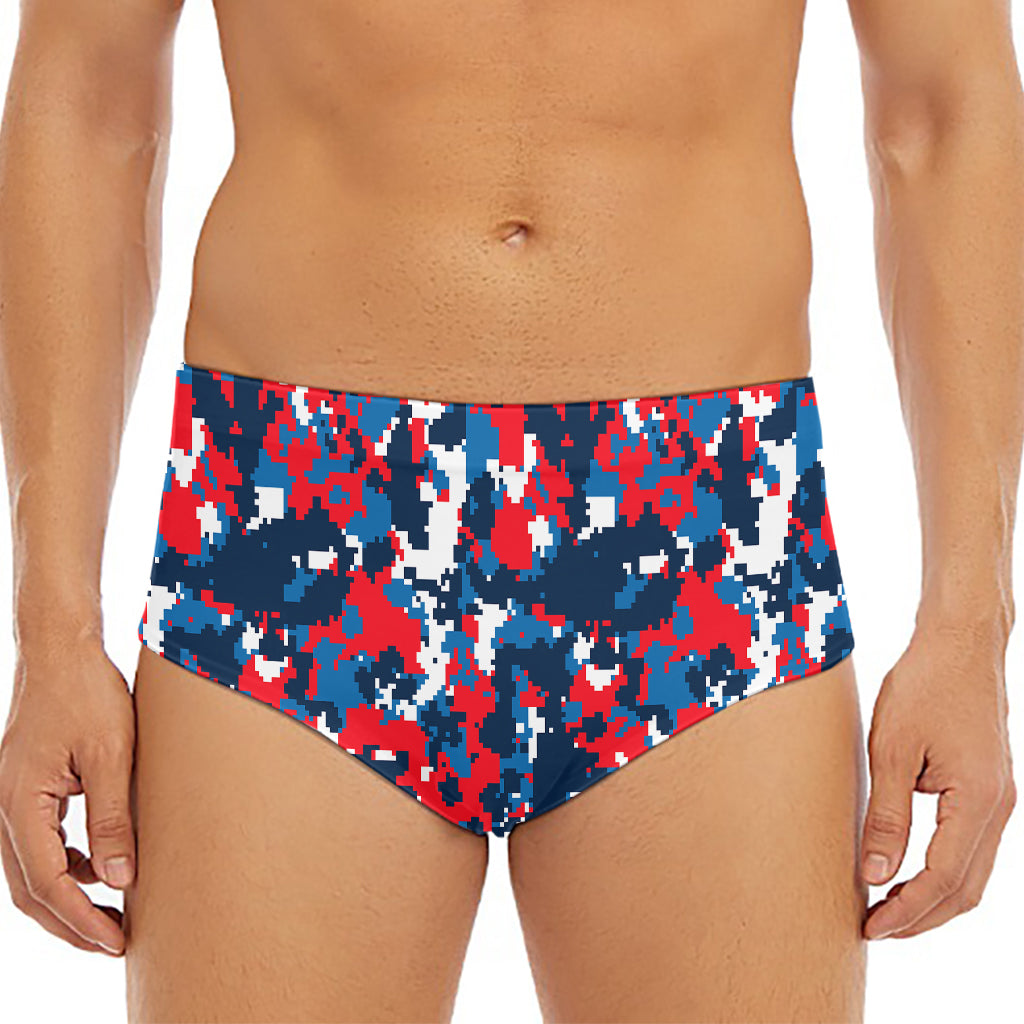 Blue Red And White Digital Camo Print Men's Triangle Swim Briefs