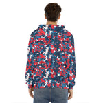 Blue Red And White Digital Camo Print Men's Velvet Pullover Hoodie
