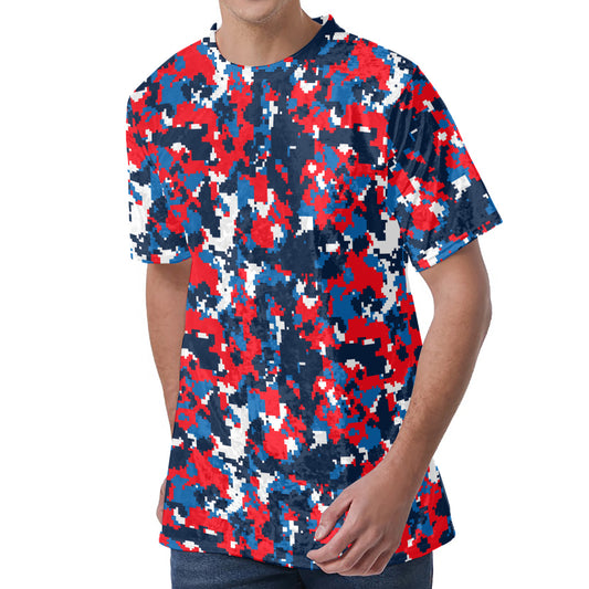 Blue Red And White Digital Camo Print Men's Velvet T-Shirt