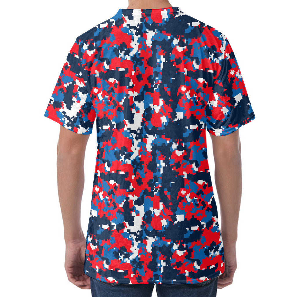 Blue Red And White Digital Camo Print Men's Velvet T-Shirt