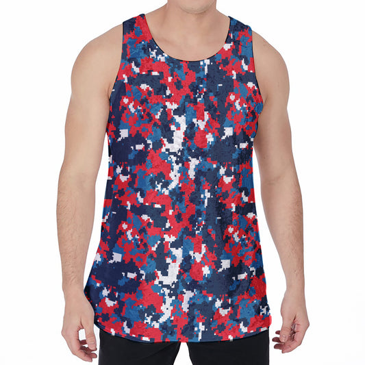 Blue Red And White Digital Camo Print Men's Velvet Tank Top