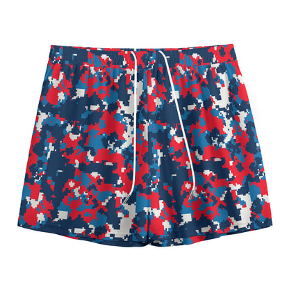 Blue Red And White Digital Camo Print Mesh Shorts