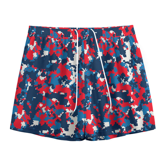 Blue Red And White Digital Camo Print Mesh Shorts