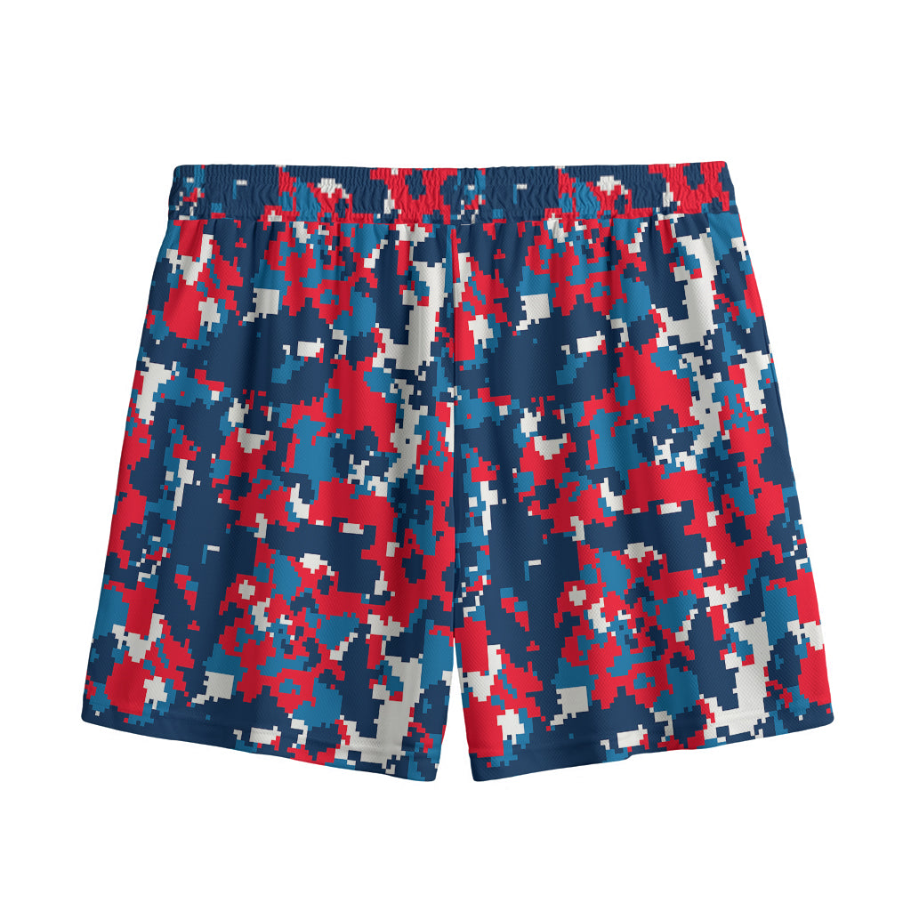 Blue Red And White Digital Camo Print Mesh Shorts