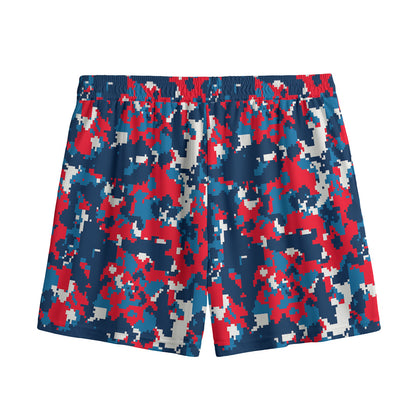Blue Red And White Digital Camo Print Mesh Shorts