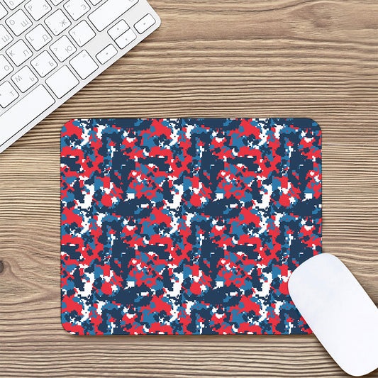 Blue Red And White Digital Camo Print Mouse Pad