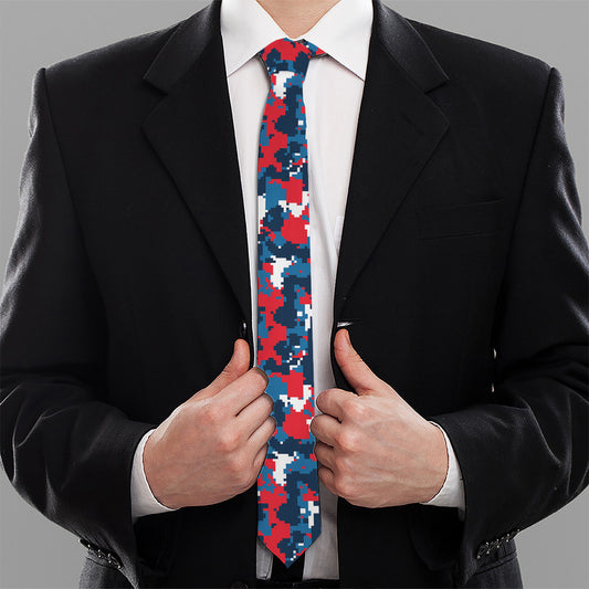 Blue Red And White Digital Camo Print Necktie