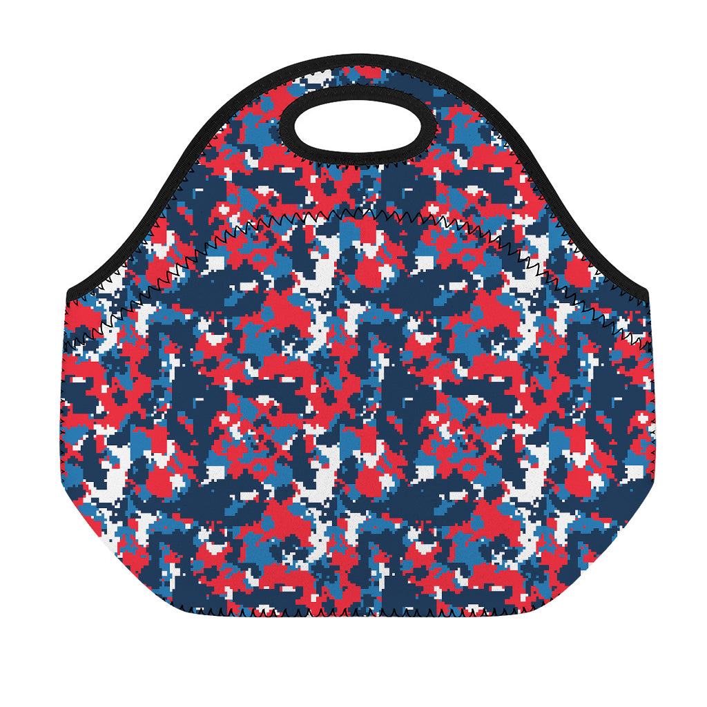 Blue Red And White Digital Camo Print Neoprene Lunch Bag