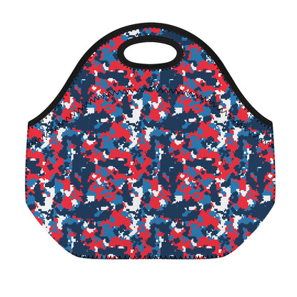Blue Red And White Digital Camo Print Neoprene Lunch Bag