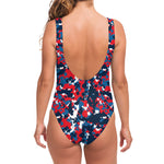 Blue Red And White Digital Camo Print One Piece Swimsuit