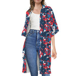 Blue Red And White Digital Camo Print Open Front Beach Cover Up