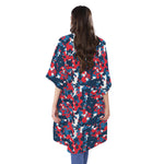 Blue Red And White Digital Camo Print Open Front Beach Cover Up