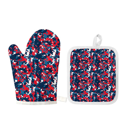 Blue Red And White Digital Camo Print Oven Mitt And Pot Holder Set