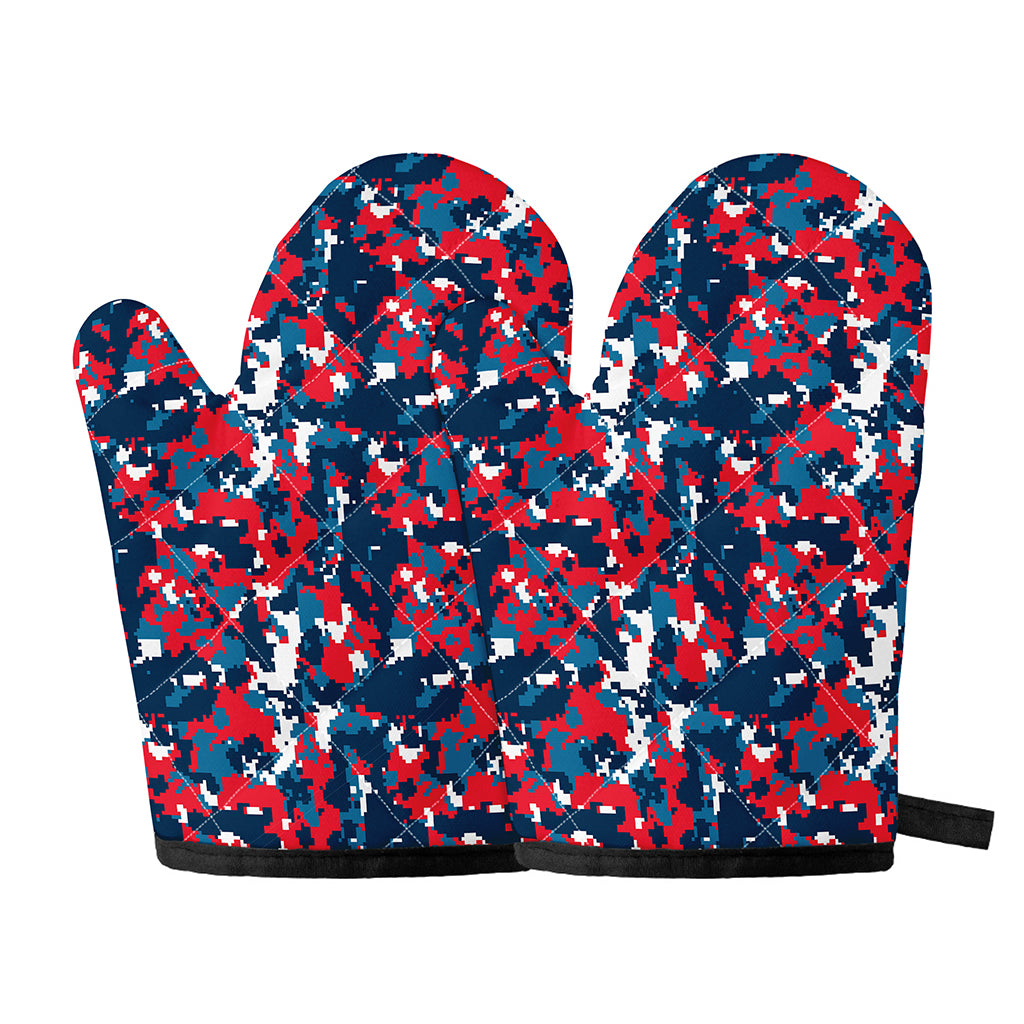 Blue Red And White Digital Camo Print Oven Mitts