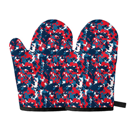 Blue Red And White Digital Camo Print Oven Mitts