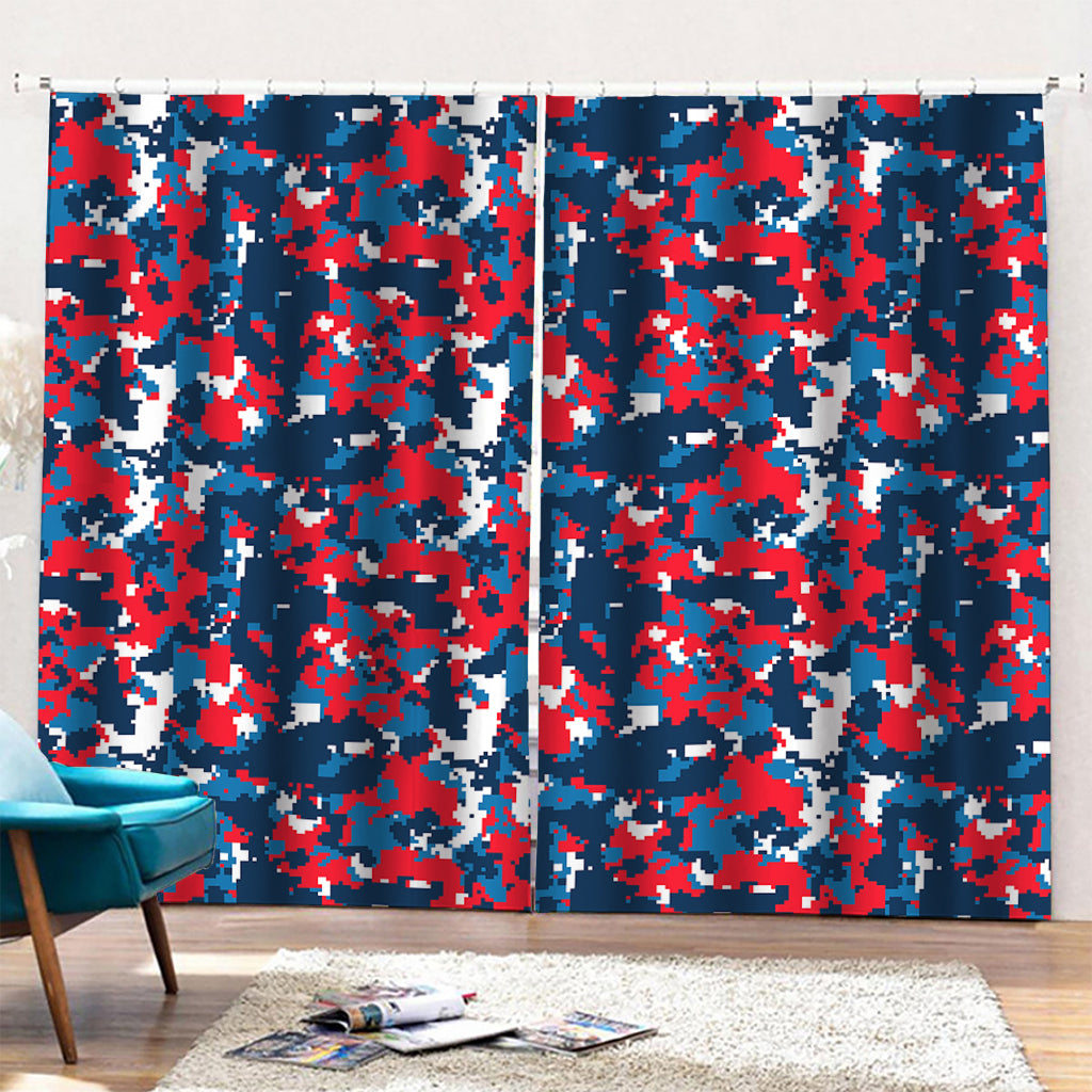 Blue Red And White Digital Camo Print Pencil Pleat Curtains