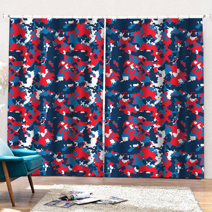 Blue Red And White Digital Camo Print Pencil Pleat Curtains