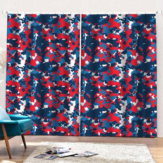 Blue Red And White Digital Camo Print Pencil Pleat Curtains