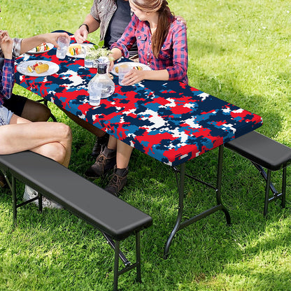 Blue Red And White Digital Camo Print Picnic Table Cover