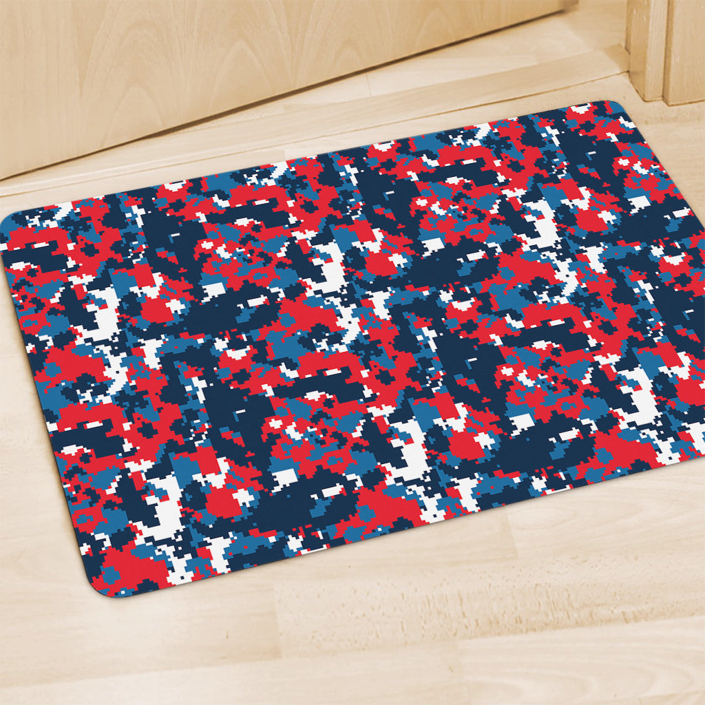 Blue Red And White Digital Camo Print Polyester Doormat