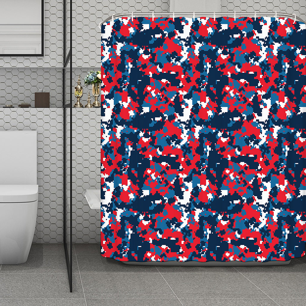 Blue Red And White Digital Camo Print Polyester Shower Curtain