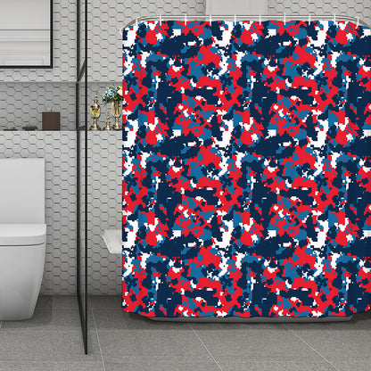 Blue Red And White Digital Camo Print Polyester Shower Curtain