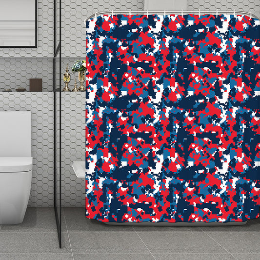 Blue Red And White Digital Camo Print Polyester Shower Curtain