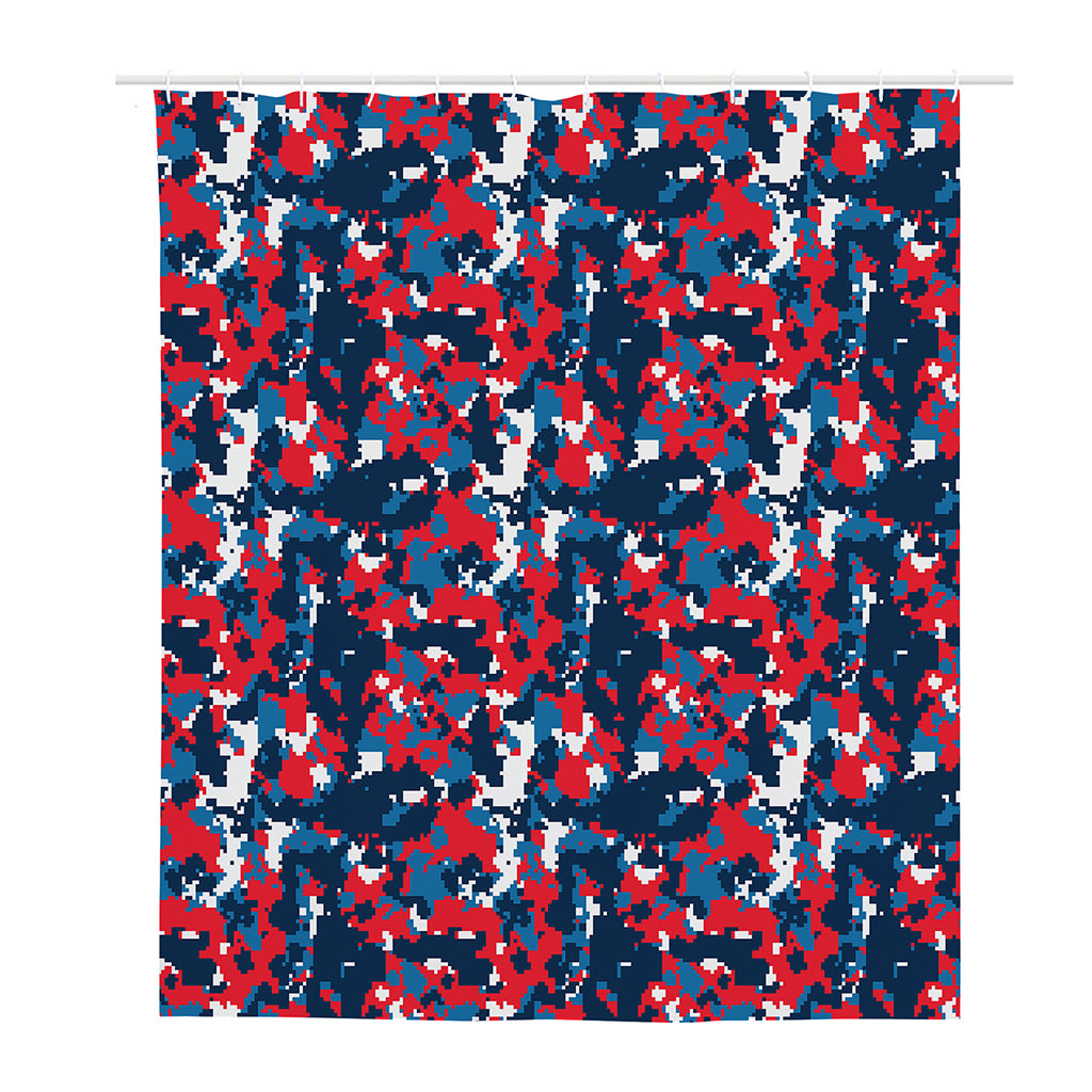 Blue Red And White Digital Camo Print Polyester Shower Curtain