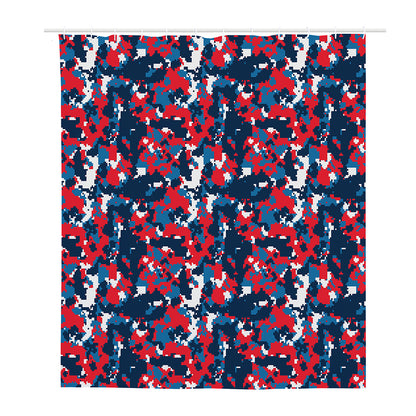Blue Red And White Digital Camo Print Polyester Shower Curtain