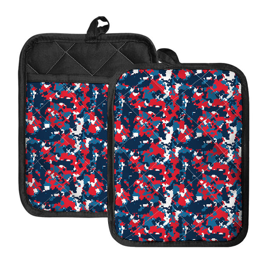 Blue Red And White Digital Camo Print Pot Holders With Pocket