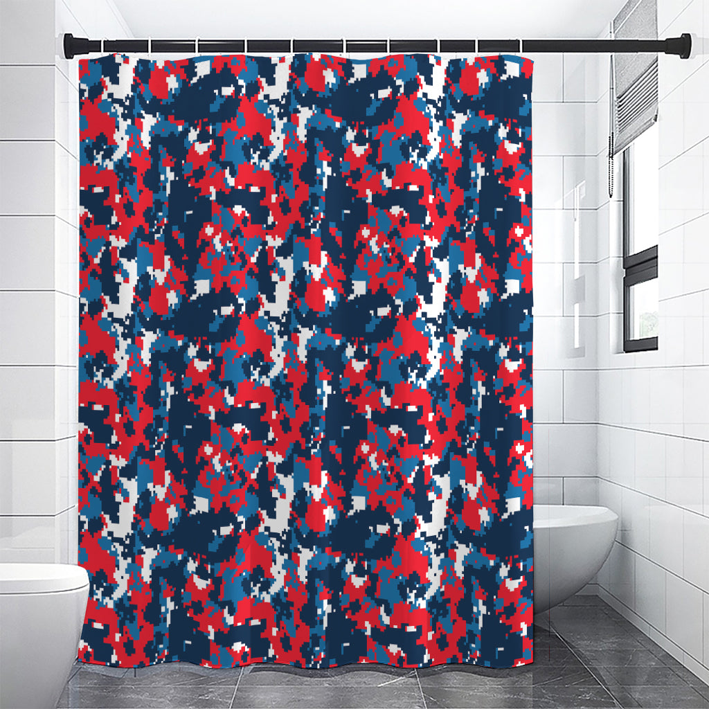 Blue Red And White Digital Camo Print Premium Shower Curtain