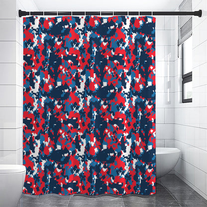 Blue Red And White Digital Camo Print Premium Shower Curtain
