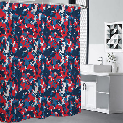 Blue Red And White Digital Camo Print Premium Shower Curtain